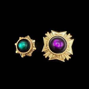 Nony New York Vintage Set of 2 Ornate Button Covers Purple, Green Gold-Tone